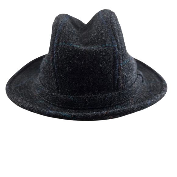 Churchill Ltd Fedora Hat Mens Large 7 1/4-7 3/8 Charcoal Gray Windowpane Plaid - Picture 2 of 8